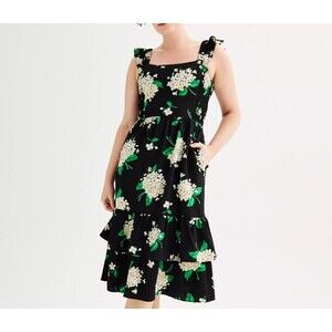 Draper James RSVP Women’s Black Green Floral Tiered Midi Dress XXL Romantic